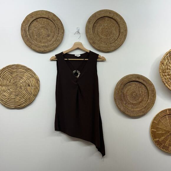 Vintage Y2K 2000s Fashion Bug Brown Cinched Asymmetrical Hem Tank Top Medium - Picture 2 of 11